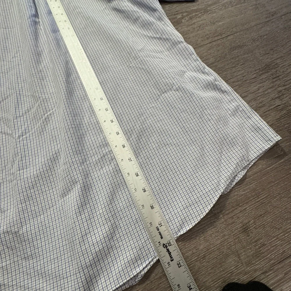 Vintage Brooks Brothers Shirt Mens 17 Blue White Check Cotton Slim Fit Non Iron
